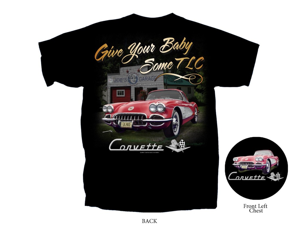 Joe Blow T’s Chevy Corvette Men’s T-Shirt Give Your Baby Some TLC 1959 1960 C1