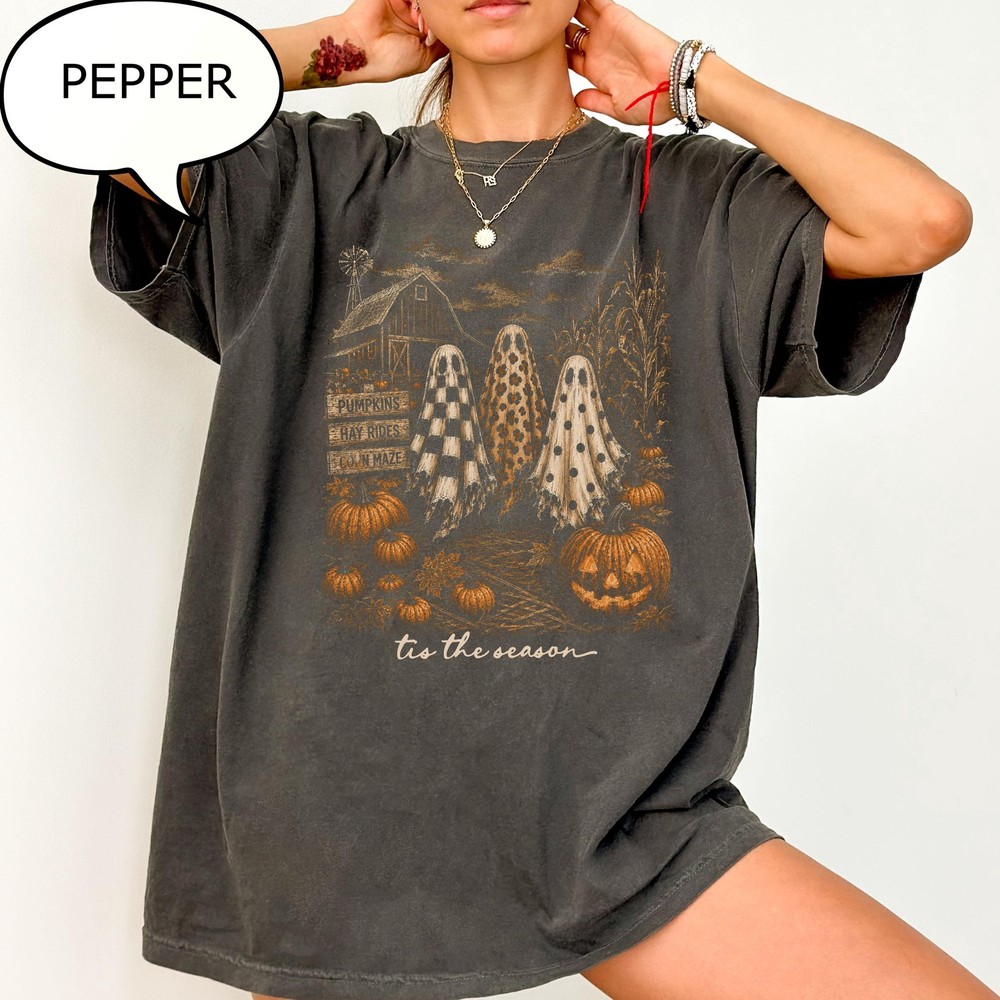 Tis The Season Halloween Ghost Shirt Spooky Season Retro Fall Unisex Graphic Tee