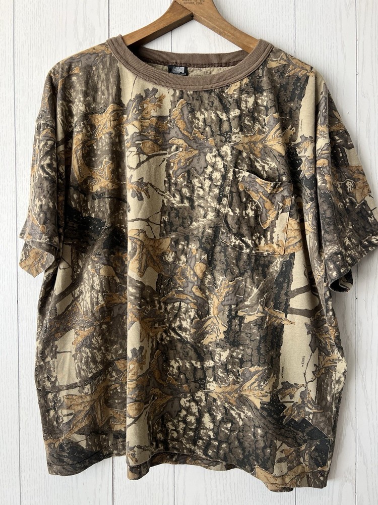 Vintage ACE SPORTSWEAR T-Shirt Mens 2XL 90s BOXY Sniper Camo Pocket Hunting USA