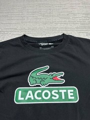 Lacoste Shirt Mens Medium Black Green Cotton Blend Pullover *