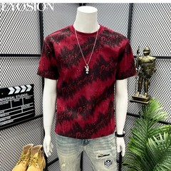Men Distress Tie Dye Ripped Hole T-Shirt Casual Streetwear Crew Neck Slit Tee