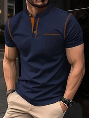 Summer New Men Henry collar short sleeve golf POLO shirt personality pocket styl