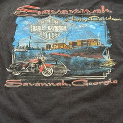 Harley Davidson Shirt Mens Medium Black Savannah Georgia Face Skull Double Sided