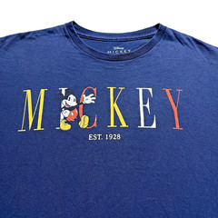 Mickey Mouse T Shirt Mens L Navy Blue Disney Script Spell Out