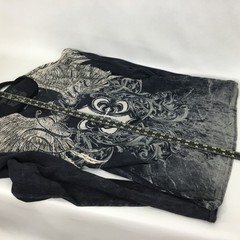 Xzavier Buckle All Over Print Studded Feather Wing Graphic T-shirt Men XL Black
