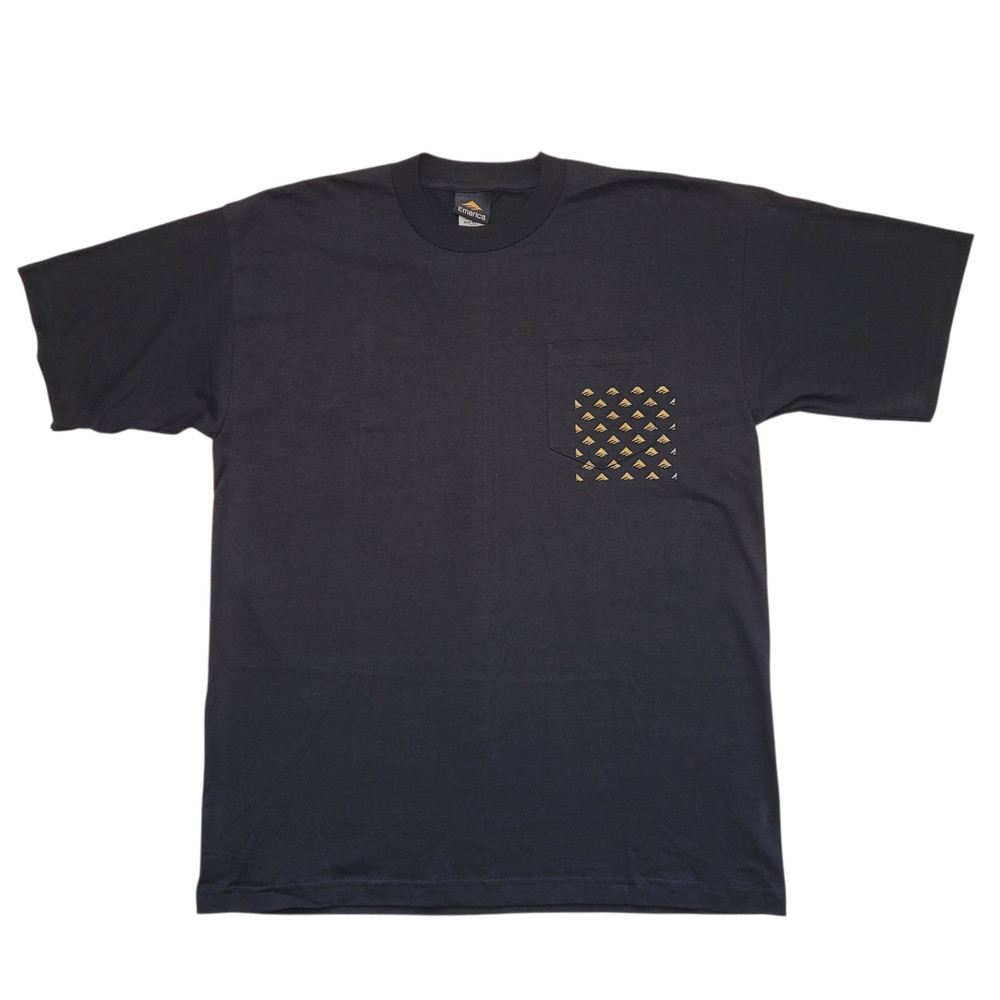 Emerica Mens Black Pocket T-Shirt Gold Triangle Pattern XL Streetwear Skater