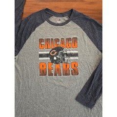 Majestic Mens Chicago Bears Raglan Long Sleeve T Shirt XL Gray Navy NFL Football