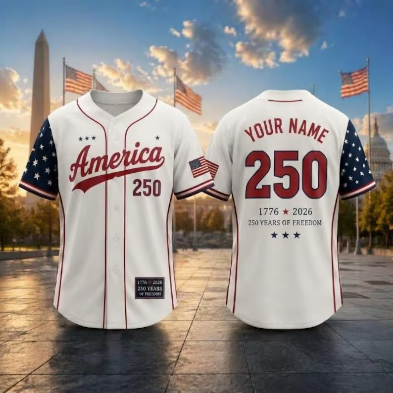 Custom USA 250th Anniversary Baseball Jersey Personalized Name 1776-2026 Gift