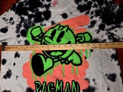 Pac-Man Mens Large L White Black Tie Dye Retro Graphic C-Life Group T Shirt B5