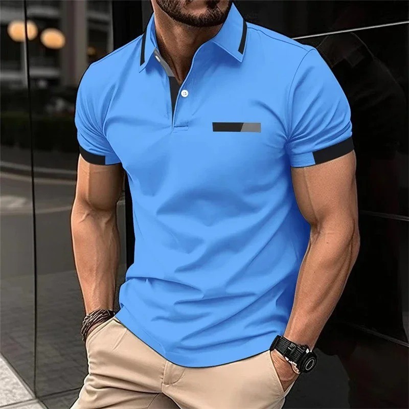 Camiseta Con Cuello Levantado Cremallera Para Hombre Camisa De Manga Corta Men
