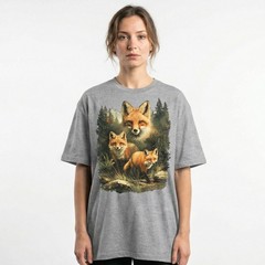 Red Fox Family Watercolor Splash Forest T-Shirt Wildlife Nature Lover Animal Tee