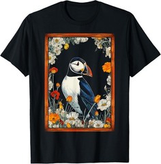 Puffin Nature Art Bird Animal Flowers Graphic Puffin T-Shirt