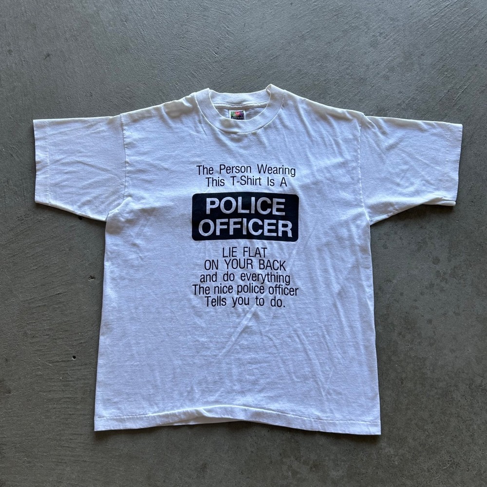 Vintage 90s Police Officer Shirt Size Large White Lie Flat On Your Back Funny
