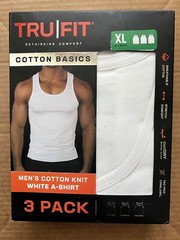 TRUFIT 3 PACK MEN’S XL COTTON KNIT WHITE A-SHIRT COOL DRY STRETCH COMFORT TAGFRE