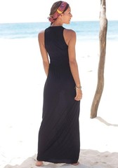 Women’s Sleeveless Maxi Dress – Smocked Waist, Decorative Straps, Unique Prin…
