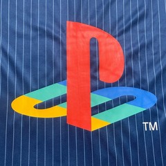 PlayStation Katakana Kanji Baseball Jersey Official License Navy Pinstripe XL