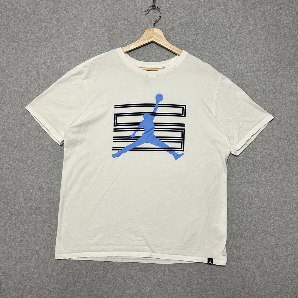 Jordan Shirt Mens XL White Blue Jumpman Logo Graphic Basketball Tee Cotton
