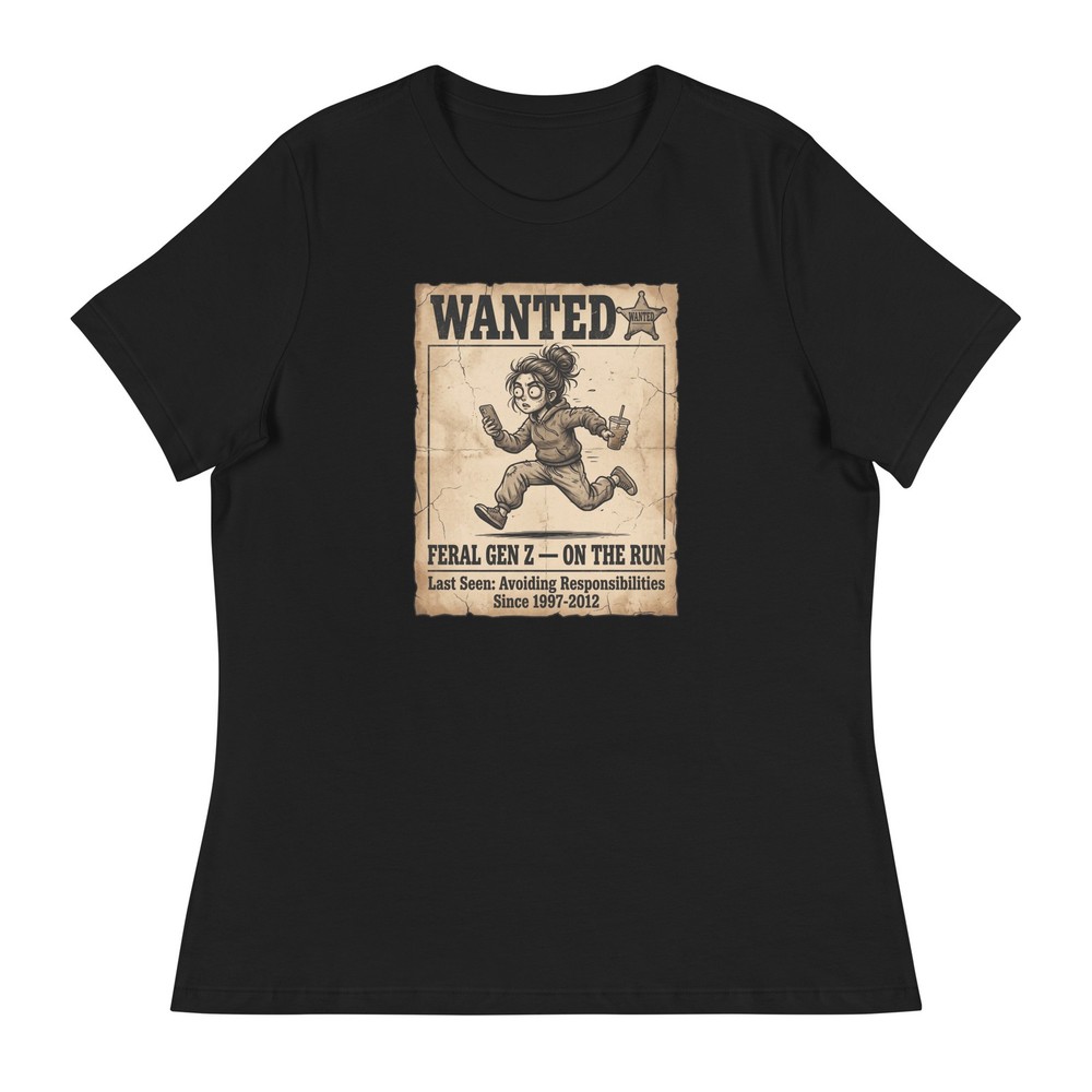 Feral Gen Z On The Run Wanted Poster Funny Meme Women’s Relaxed T-Shirt