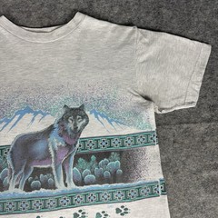 Vintage Alpha Wolves AOP T Shirt Large Gray Wolf 90s Nature All Over Print Aztec