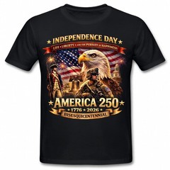 250 Years of Freedom 1776-2026 Patriotic Eagle T-Shirt USA Flag 4th of July Tee