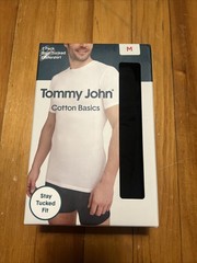 Tommy John ~ Mens 2-Pack T-Shirts Crew Neck Undershirts BLACK Cotton Blend ~ MED