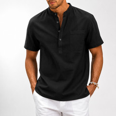 Camisa De Manga Corta Moda Lujo Camiseta Elegante Algodón Linen Para Hombres
