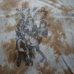KISS Classic Hard Rock Band Vintage Style Cream Tie Dye T-Shirt Size XL