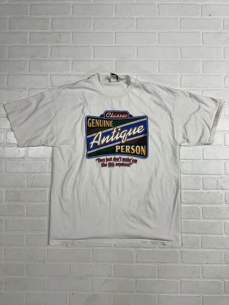 Vtg Antique Brand Genuine Antique Person T-Shirt Adult XL Humor White 90s USA
