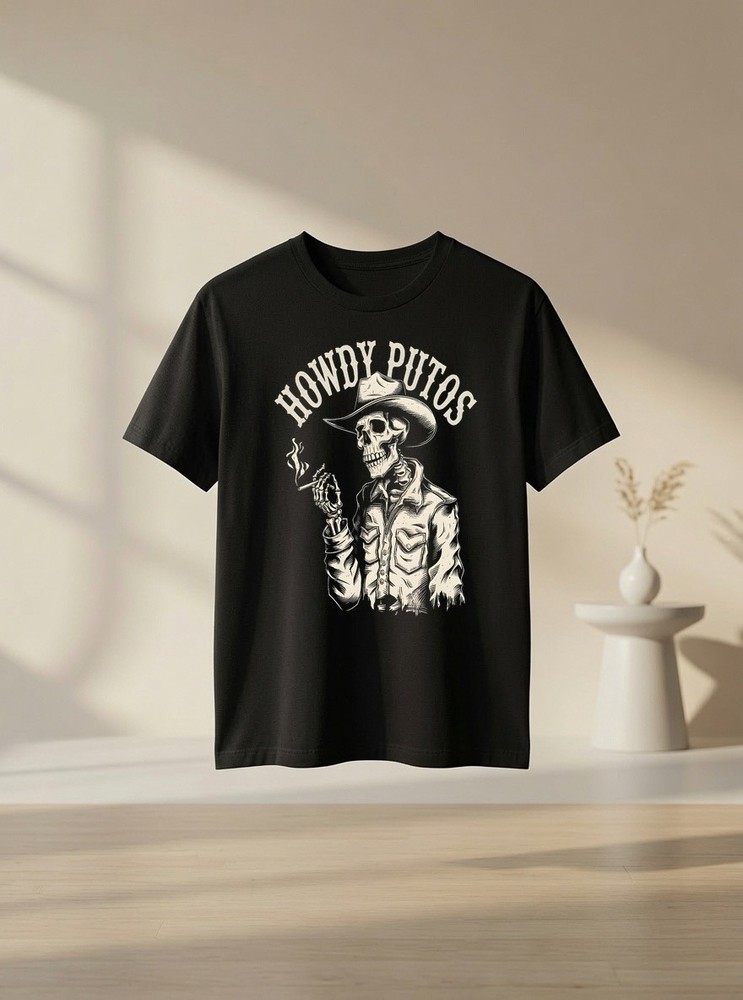 Unisex Vintage Cowboy Skeleton Smoking Western Gothic Graphic T Shirt Gift Tee