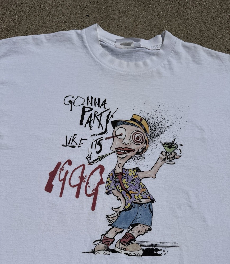 Vintage 90s Fear And Loathing Ralph Steadman Art Party Like It’s 1999 T-Shirt XL