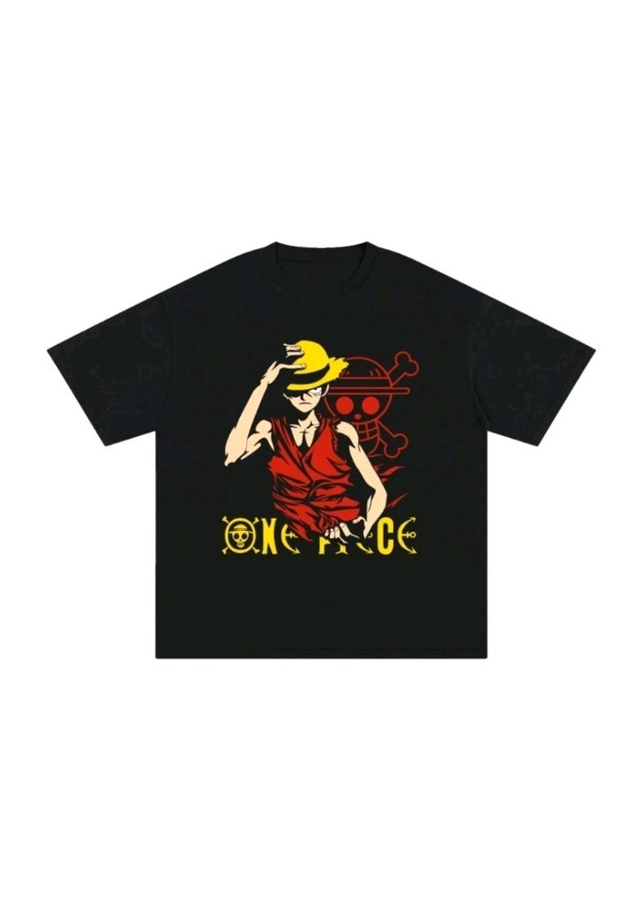 Luffy One Piece Anime Oversized T-Shirt Black Graphic Tee Unisex Pirate