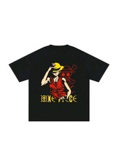 Luffy One Piece Anime Oversized T-Shirt Black Graphic Tee Unisex Pirate