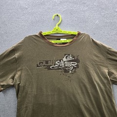 VINTAGE Quiksilver Men Shirt L/G Green Y2K Logo Short Sleeve Skater Ringer