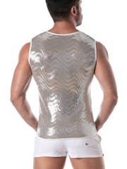 TOF Paris Glitter Tank Top, Designer, Disco, Gold Silver, Sleeveless, Reflective
