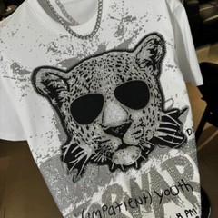 New Men Luxury Diamond Leopard Rhinestones Fashion T-Shirt High Quality 3 Colors