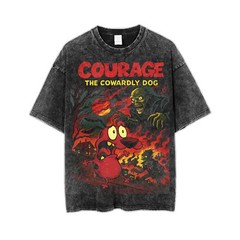 Courage The Cowardly Dog Retro Horror Graphic Vintage Acid Wash Cotton Shirt
