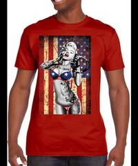 Sexy Flag Tat Girl & US Flag American Patriot Founding Fathers Freedom Tee