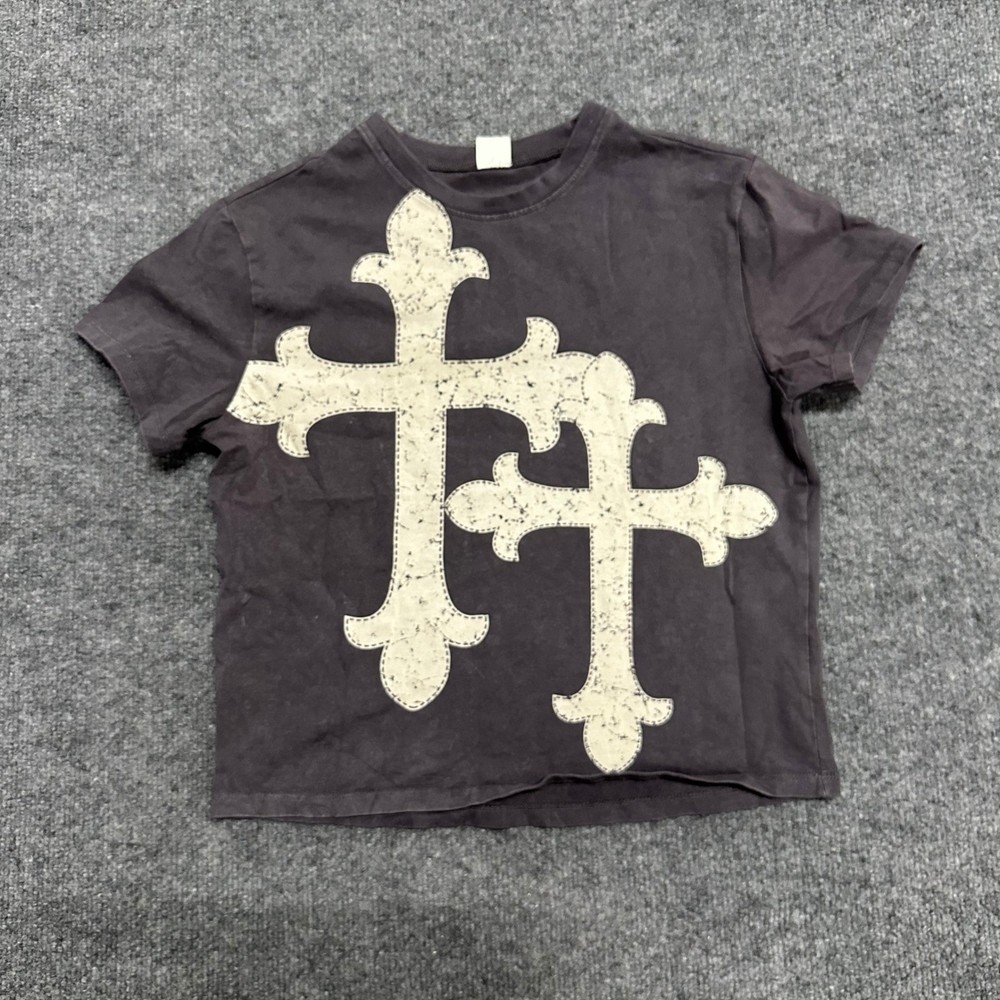 Vibe N T-shirt Mens Size XL Charcoal Gray Gothic Cross Applique Cropped