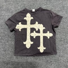Vibe N T-shirt Mens Size XL Charcoal Gray Gothic Cross Applique Cropped