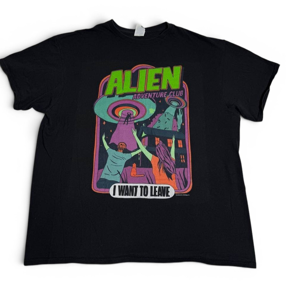 Alien Adventure Club UFO Graphic T Shirt XL Black Sci Fi Retro Streetwear