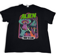 Alien Adventure Club UFO Graphic T Shirt XL Black Sci Fi Retro Streetwear