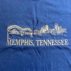 Fruit of the Loom Memphis Tennessee Skyline Embroidered Blue T-Shirt Mens XL