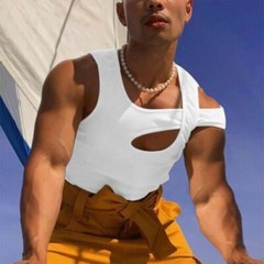 Tank Tops Hollow Out T Shirt Men Sexy Gym Vest Polyester S-5XL Summer Undershirt