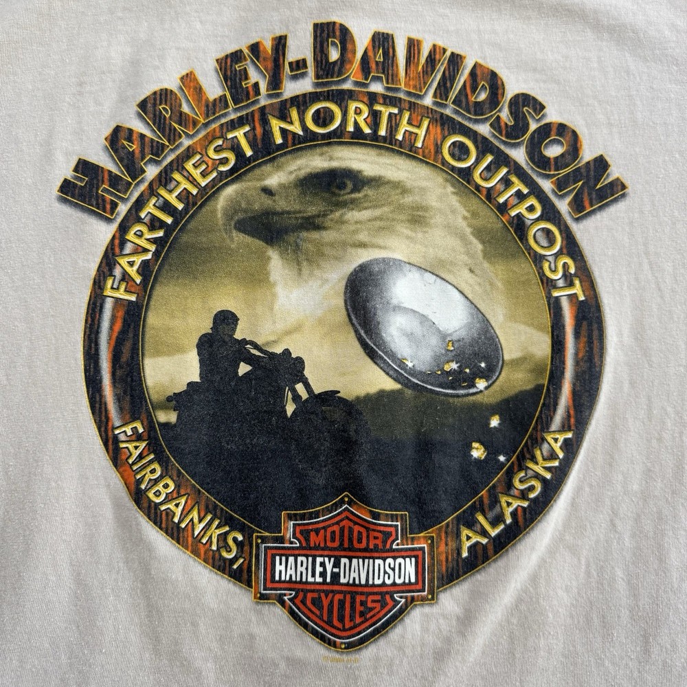 Vintage Harley Davidson T-Shirt Men’s L Farthest North Outpost Fairbanks AL 2004