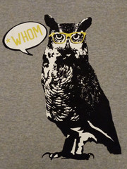 Men’s Lg Mighty Fine Gray Grammar Owl Who Vs. Whom Funny Graphic T Shirt