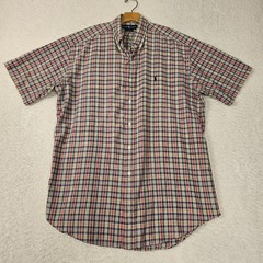 Ralph Lauren Shirt Mens Large Cream Red Black Plaid Blake Short Sleeve Work Wear