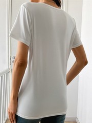 Women’s Round Neck Romantic Short-Sleeved T-Shirt Summer Heart Pattern Pullover♪
