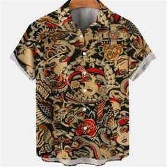 Mens Button Down Japanese Dragon Samurai Hawaiian Novelty Holiday Summer Shirt