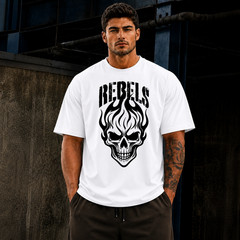 Rebels Skull Graphic Oversized T-Shirt Gothic Streetwear Men’s Gym Workout Tee