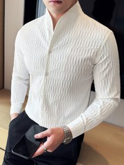 Retro Shirt Men’s Long-sleeved Spring Fashion Slim Business Casual T-shirts Tops